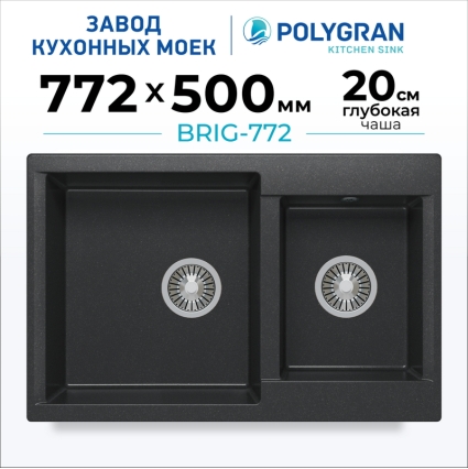 Мойка кухонная POLYGRAN BRIG 772 (черный №16)